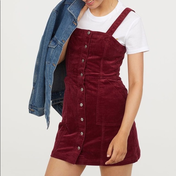 maroon corduroy overall dress